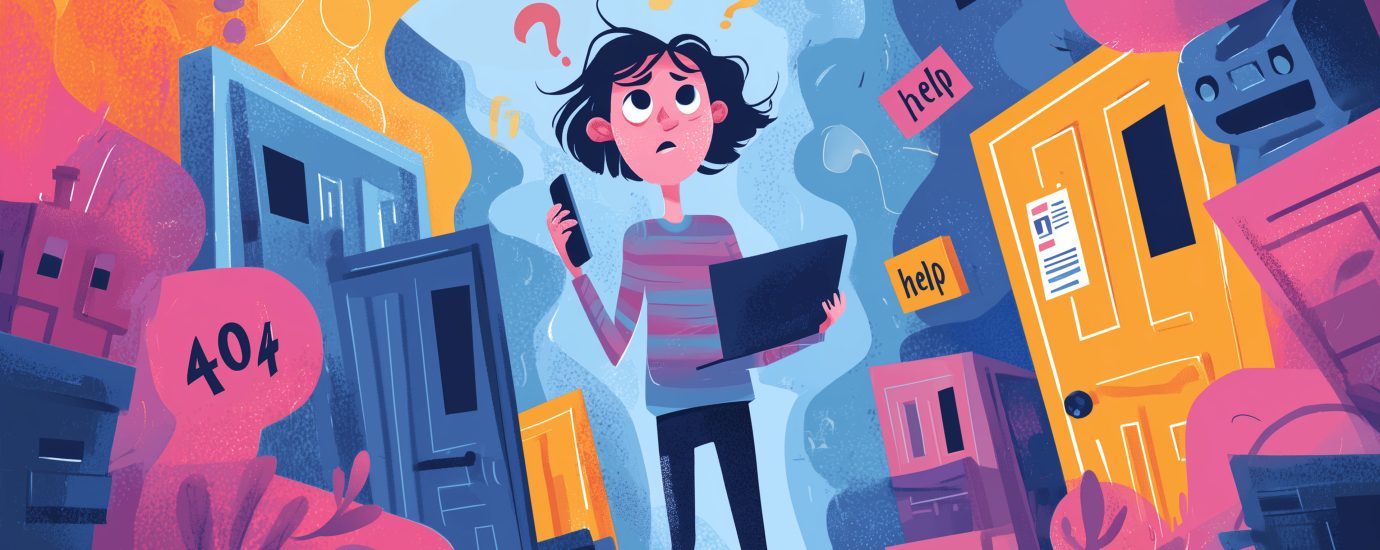 Een persoon in een drukke ruimte die vragend om zich heen kijkt waar zij heen moet.